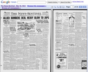 News-Sentinel, but not Knoxville's, appears in Google archive, with 1942 edition categorized under 1912.